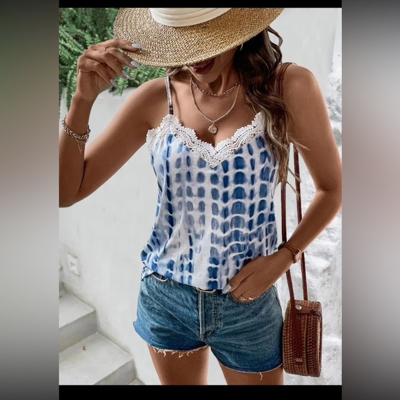 Tie Dye Contrast Lace Cami Top size M new without tag - Picture 6 of 14
